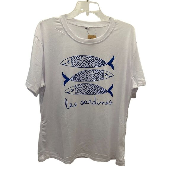 NWT Les Sardines Graphic Print T Shirt w/4 Matching Tapas Plates - Picture 3 of 9
